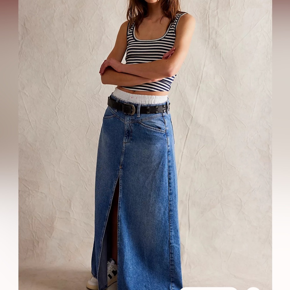 NWT FREE PEOPLE We The Free Come As You Are Denim Maxi Skirt SZ:10